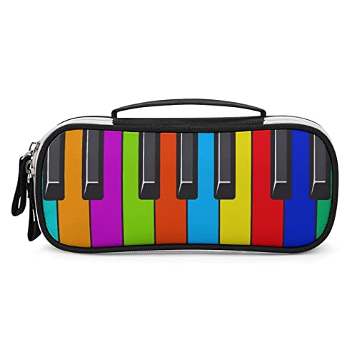 Rainbow Piano Keyboard Printed Pencil Case Bag Stationery Pouch with Handle Portable Makeup Bag Desk Organizer