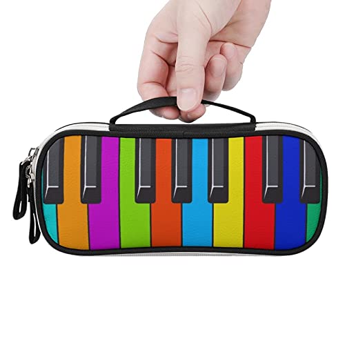 Rainbow Piano Keyboard Printed Pencil Case Bag Stationery Pouch with Handle Portable Makeup Bag Desk Organizer