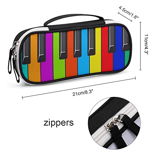 Rainbow Piano Keyboard Printed Pencil Case Bag Stationery Pouch with Handle Portable Makeup Bag Desk Organizer