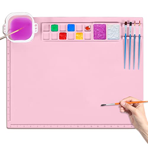 Silicone Craft Mat, 20"x 16" Nonstick Silicone Painting Mat Large Silicone Art Mat with Cleaning Cup and Paint Holder, Multipurpose Silicone Craft Sheet for Painting Clay Resin Casting