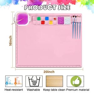 Silicone Craft Mat, 20"x 16" Nonstick Silicone Painting Mat Large Silicone Art Mat with Cleaning Cup and Paint Holder, Multipurpose Silicone Craft Sheet for Painting Clay Resin Casting