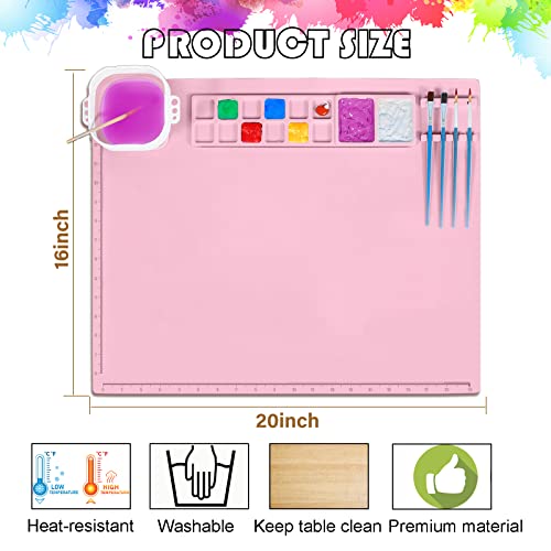 Silicone Craft Mat, 20"x 16" Nonstick Silicone Painting Mat Large Silicone Art Mat with Cleaning Cup and Paint Holder, Multipurpose Silicone Craft Sheet for Painting Clay Resin Casting