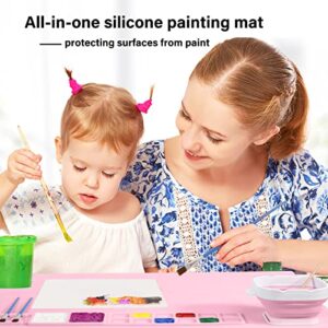 Silicone Craft Mat, 20"x 16" Nonstick Silicone Painting Mat Large Silicone Art Mat with Cleaning Cup and Paint Holder, Multipurpose Silicone Craft Sheet for Painting Clay Resin Casting