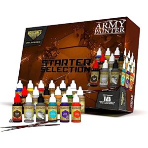 wargames delivered the army painter starter miniature paint sets – acrylic model paint set for plastic minis – miniature painting kit – 18 acrylic paints, 2 hobby paint brushes, mixing balls & bottles