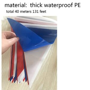 Party Decorations Red White and Blue 40 Meters/131 feet Triangular Outdoor Waterproof Plastic Pennant Banner, Bunting Flags Events Decoration