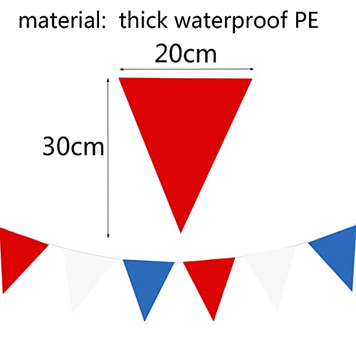 Party Decorations Red White and Blue 40 Meters/131 feet Triangular Outdoor Waterproof Plastic Pennant Banner, Bunting Flags Events Decoration