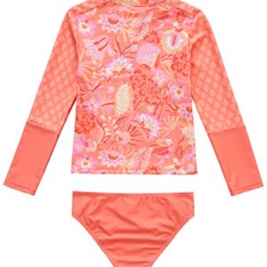 BIKINX Girls Rash Guard 7-8t 2 Piece Swimsuit Set Long Sleeve Floral Print Bikini with UPF 50+ Sun Protection Tankini Orange Flowers