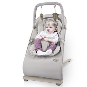 baby bouncer, portable bouncer seat for babies, baby swing 3-point harness for newborn babies (grey)