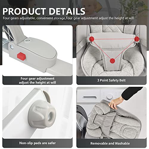 Baby Bouncer, Portable Bouncer Seat for Babies, Baby Swing 3-Point Harness for Newborn Babies (Grey)