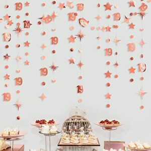 rose gold 19th birthday decorations number 19 circle dot star garland streamer bunting banner backdrop for girls nineteen year old birthday 19 and fabulous happy 19th anniversary party supplies