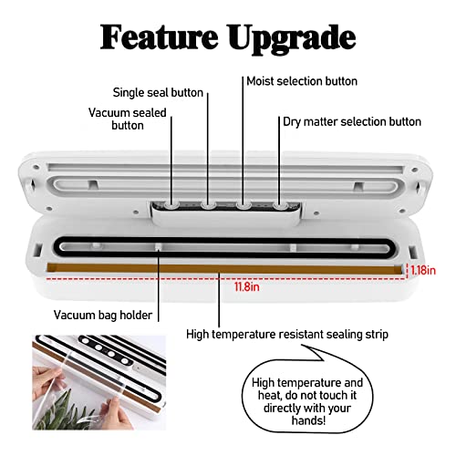 Vacuum Sealer Machine, 60kpa Dry/Moist Food Sealer, Four Fresh Modes to Deal With Various Food Preservation Problems, Compact Design with 20 Packs Storage Bags, White