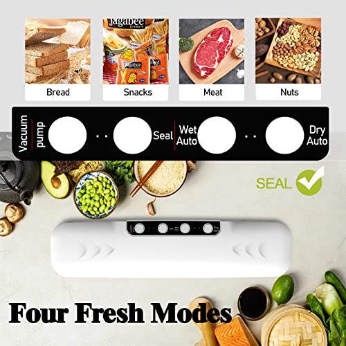 Vacuum Sealer Machine, 60kpa Dry/Moist Food Sealer, Four Fresh Modes to Deal With Various Food Preservation Problems, Compact Design with 20 Packs Storage Bags, White