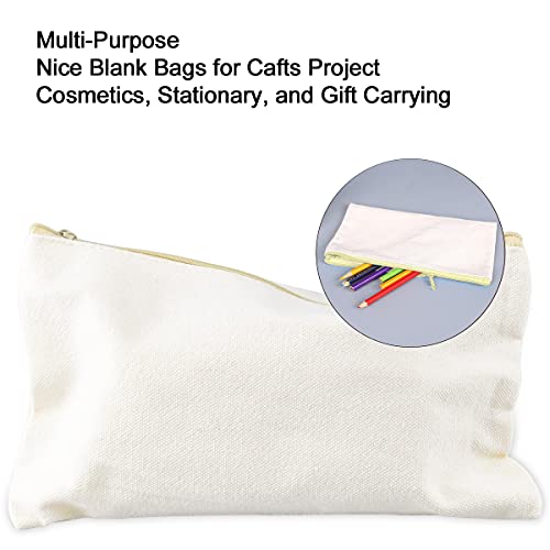 Enenes 10 Pack Blank DIY Canvas Zipper Bags Zipper Craft Bag Canvas Bag for Storage Small Items (8.3'' x 4.8'' 10 Pieces/Pack) (White)