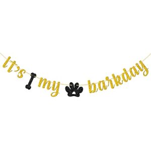 webenison glitter it’s my barkday banner, pet dog birthday banner, puppy birthday party decorations gold & black
