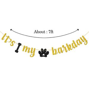 WeBenison Glitter It's My Barkday Banner, Pet Dog Birthday Banner, Puppy Birthday Party Decorations Gold & Black