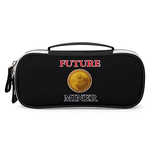 Future Bitcoin Miner Printed Pencil Case Bag Stationery Pouch with Handle Portable Makeup Bag Desk Organizer