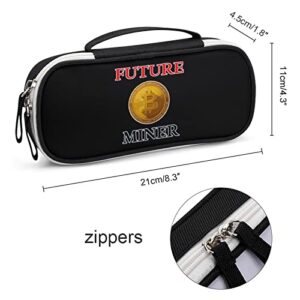 Future Bitcoin Miner Printed Pencil Case Bag Stationery Pouch with Handle Portable Makeup Bag Desk Organizer