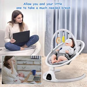 Baby Swings for Infants, Bluetooth Baby Bouncer with Built-in Lullabies and Timer Function, 5 Swing Options Baby Chair for Newborn Infants to Toddler 0-9 Months, 5-20 lbs