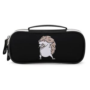 dabbing hedgehog printed pencil case bag stationery pouch with handle portable makeup bag desk organizer