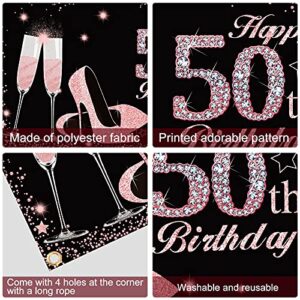 Excelloon Happy 50th Birthday Banner Backdrop Decorations for Women, Rose Gold Happy 50 Year Old Birthday Party Poster Supplies Photo Props, Fifty Birthday Party Decor Sign (6 X 3.6ft)