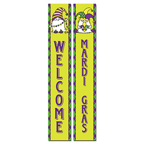 ZDX 2 PCS Mardi Gras Carnival Decor Banner Circus Carnival Baby Shower Carnival Birthday Party Porch Sign Hanging Flag for Home Front Door Yard Decoration Door Banner Sign (71' x 12'in)