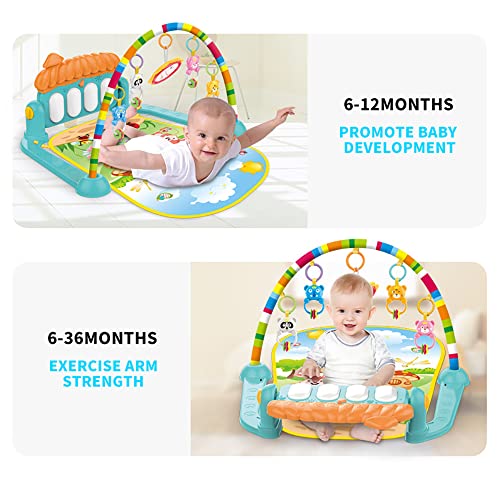 MORITA BOKUJO Baby Gyms Play Mats,Music Lights Deluxe Gym Tummy Time Padded Mat for Newborn Toddler Infants Activity Center for Infants.