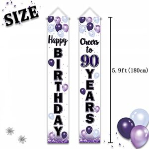 LASKYER Happy 90th Birthday Purple Door Banner - Cheers to Ninety Years Old Birthday Front Door Porch Sign Backdrop,90th Birthday Party Decorations.