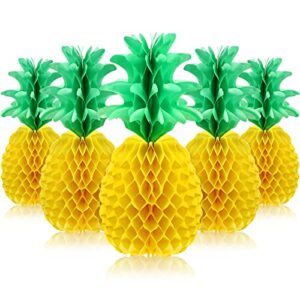 6 pieces 14 inch pineapple honeycomb centerpieces tissue paper pineapple table hanging decorations for tropical luau hawaiian jungle party