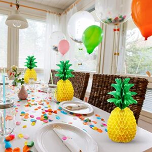 6 Pieces 14 Inch Pineapple Honeycomb Centerpieces Tissue Paper Pineapple Table Hanging Decorations for Tropical Luau Hawaiian Jungle Party