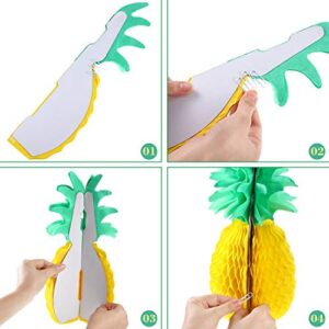 6 Pieces 14 Inch Pineapple Honeycomb Centerpieces Tissue Paper Pineapple Table Hanging Decorations for Tropical Luau Hawaiian Jungle Party