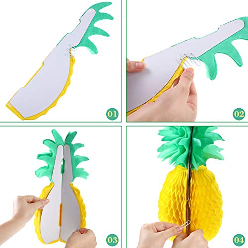 6 Pieces 14 Inch Pineapple Honeycomb Centerpieces Tissue Paper Pineapple Table Hanging Decorations for Tropical Luau Hawaiian Jungle Party