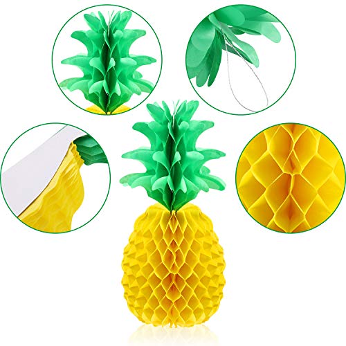 6 Pieces 14 Inch Pineapple Honeycomb Centerpieces Tissue Paper Pineapple Table Hanging Decorations for Tropical Luau Hawaiian Jungle Party