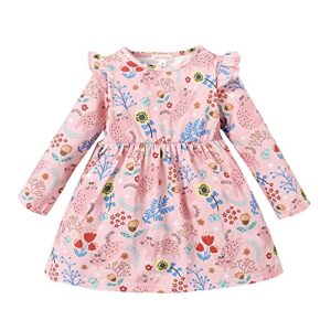 toddler girl floral cat pink dress long sleeve baby girl cotton fall outfit(cat/4t)