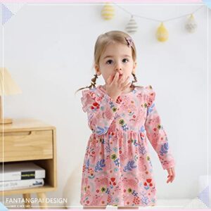 Toddler Girl Floral Cat Pink Dress Long Sleeve Baby Girl Cotton Fall Outfit(Cat/4T)