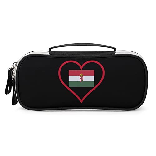 I Love Hungary Red Heart Printed Pencil Case Bag Stationery Pouch with Handle Portable Makeup Bag Desk Organizer