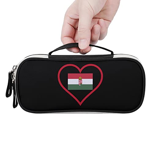 I Love Hungary Red Heart Printed Pencil Case Bag Stationery Pouch with Handle Portable Makeup Bag Desk Organizer