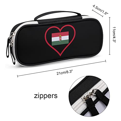 I Love Hungary Red Heart Printed Pencil Case Bag Stationery Pouch with Handle Portable Makeup Bag Desk Organizer