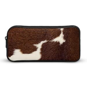 real brown and white cow hide pencil case pen bag pencil carrying case purse organizer pouch makeup storage bag for office/ college school