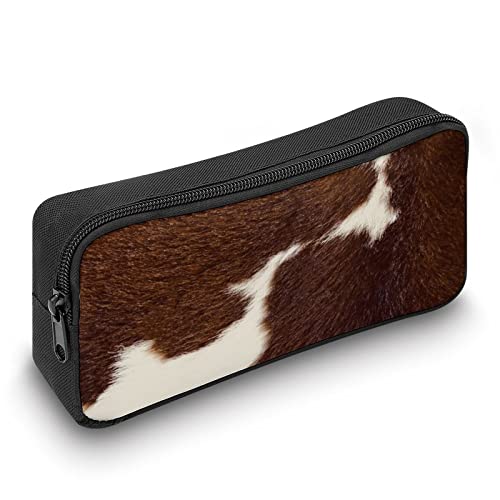 Real Brown And White Cow Hide Pencil Case Pen Bag Pencil Carrying Case Purse Organizer Pouch Makeup Storage Bag for Office/ College School