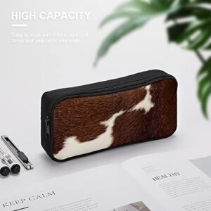 Real Brown And White Cow Hide Pencil Case Pen Bag Pencil Carrying Case Purse Organizer Pouch Makeup Storage Bag for Office/ College School