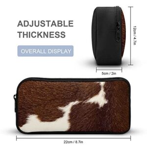 Real Brown And White Cow Hide Pencil Case Pen Bag Pencil Carrying Case Purse Organizer Pouch Makeup Storage Bag for Office/ College School