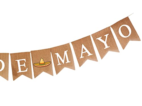 Mandala Crafts Burlap Cinco de Mayo Banner for Cinco de Mayo Decorations - Cinco de mayo Hanging Decorations for Mexican Fiesta Party Decorations Home Photo Backdrop