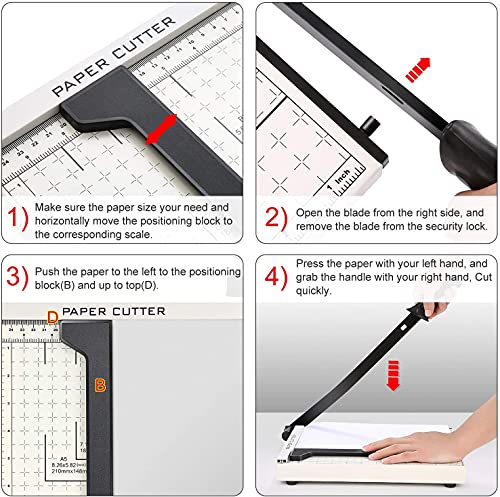 A4 Paper Trimmer Paper Cutter Heavy Duty Metal Base Trimmer Gridded Paper Photo Guillotine Craft Machine 12 inch Cut Length 10 Sheets Capacity for Office Home Use