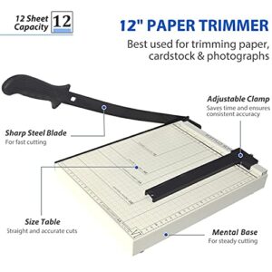 A4 Paper Trimmer Paper Cutter Heavy Duty Metal Base Trimmer Gridded Paper Photo Guillotine Craft Machine 12 inch Cut Length 10 Sheets Capacity for Office Home Use