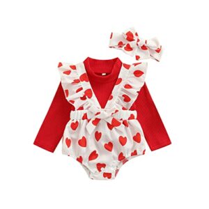 kaipiclos infant baby girl valentine’s day outfits ruffle long sleeve pullover love heart suspender shorts romper fall clothes