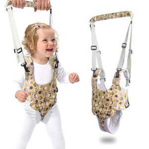 baby walker, baby walking harness sit to stand learning helper hand-held assistant with crotch adjustable safety lifting & pulling dual-use owl print for toddlers infant kids activity (blue)