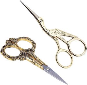 bihrtc gold vintage plum blossom scissors and classic crane design sewing scissors for embroidery, sewing, craft, art work & everyday use