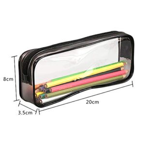 Academyus PVC Transparent Zipper Pencil Bag Pen Case Holder Stationery Storage Pouch Organizer Make Up Bag Black