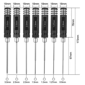 RC Hex Driver Set - 7pcs Hex Allen Screwdriver Kit 0.9mm 1.27mm 1.3mm 1.5mm 2.0mm 2.5mm 3.0mm Key Driver Repair Tools for Rc Car Traxxas Helicopter