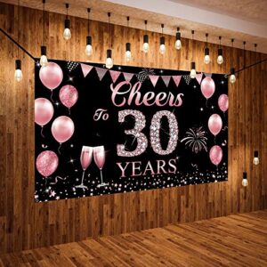Happy 30th Birthday Decorations for Women, Cheers to 30 Years Backdrop Banner, Rose Gold 30 Years Celebration Party Decoration Supplies, 30th Anniversary Banner for Outdoor Indoor, Vicycaty